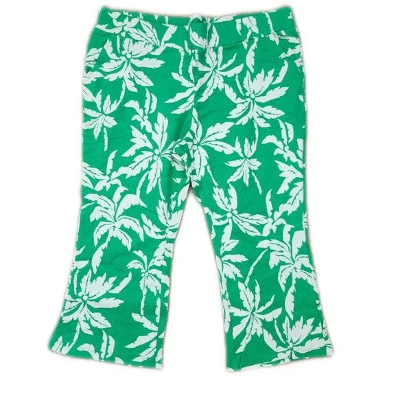 Belle By Kim Gravel Green & White Tropical Flare Capri Pants, XLP - Picture 3 of 11